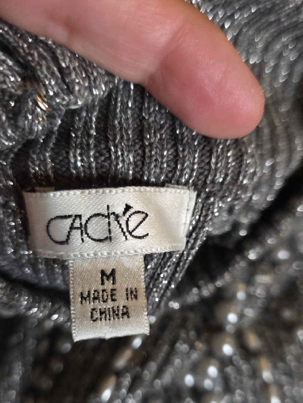 Cache Metallic Ribbed Mock Neck Tank in Silver - Picture 6 of 6